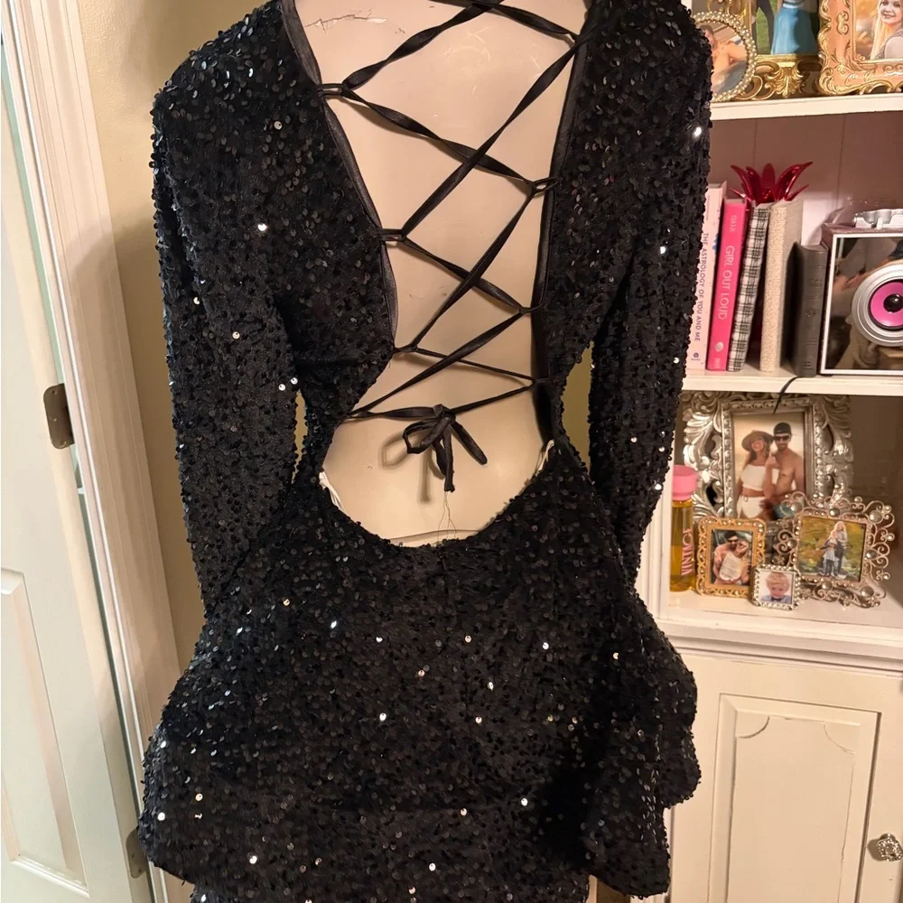 Amazon Black Sequin Long Sleeve Dress - Picture 4 of 5